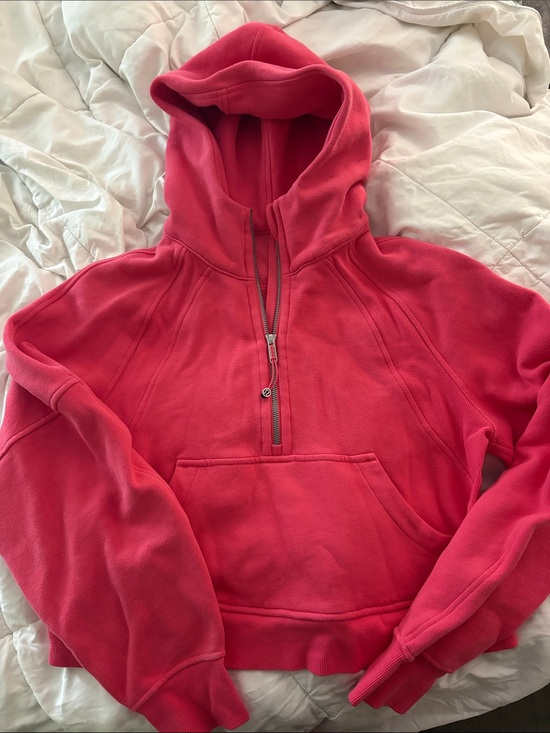 lululemon athletica Tops - Lululemon Cropped Half-Zip Hooded Pullover - Vibrant Coral Pink